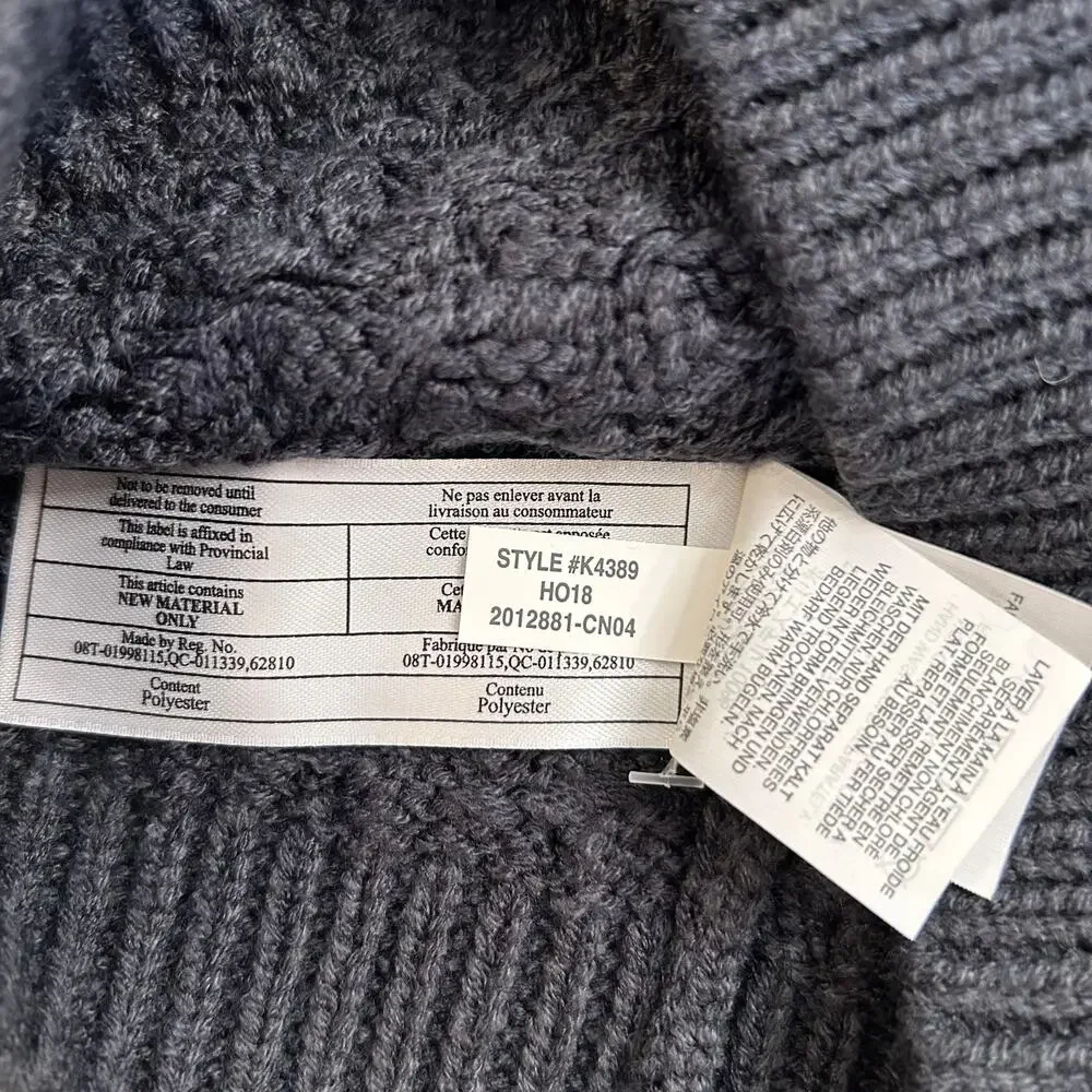 J. Crew Wool Cashmere Peacoat Gray PLUS Beanie Faux Fur Pom Basket Weave Cap